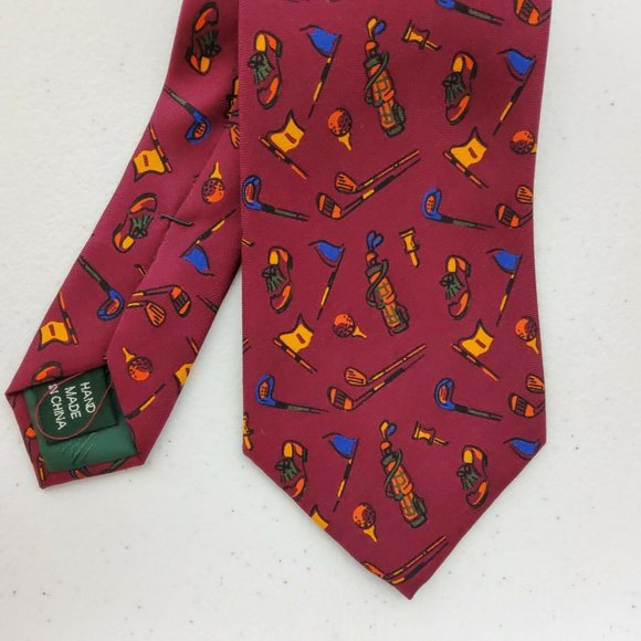 Lauren Ralph Lauren Silk Red Men's Neck  Golf Tie - Picture 2 of 4